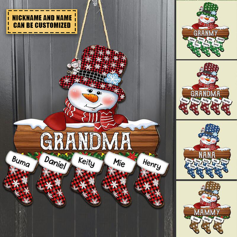 Personalized Snowman Christmas Stocking Name Wooden Sign