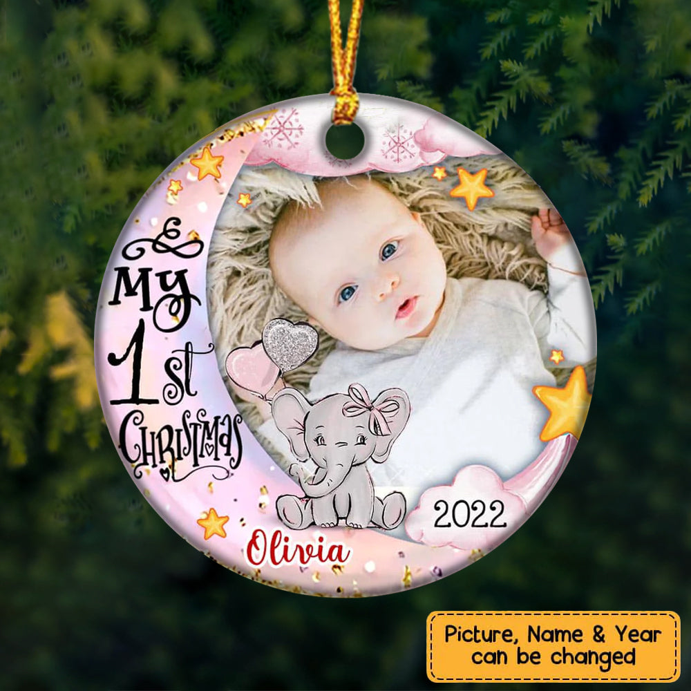 My First Christmas Elephant - Personalized Photo Ceramic Ornament