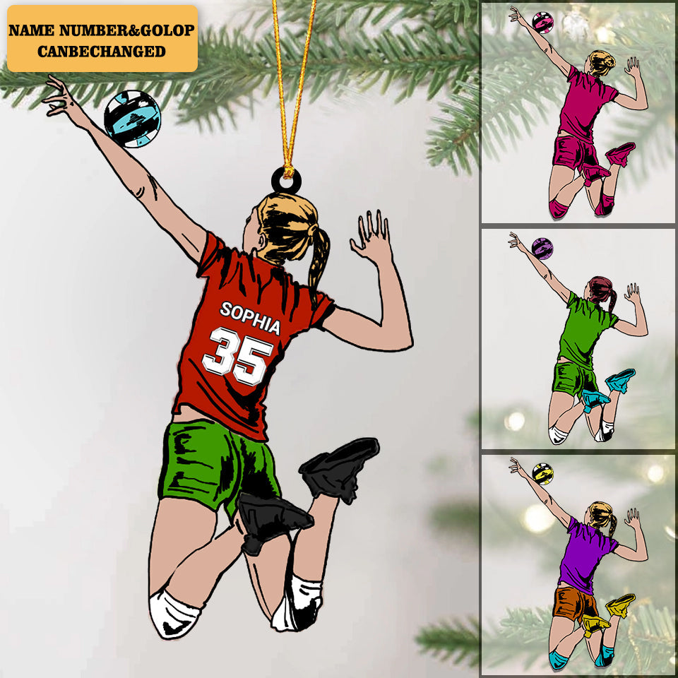 Personalized Attacking Volleyball Player Christmas Acrylic Ornament