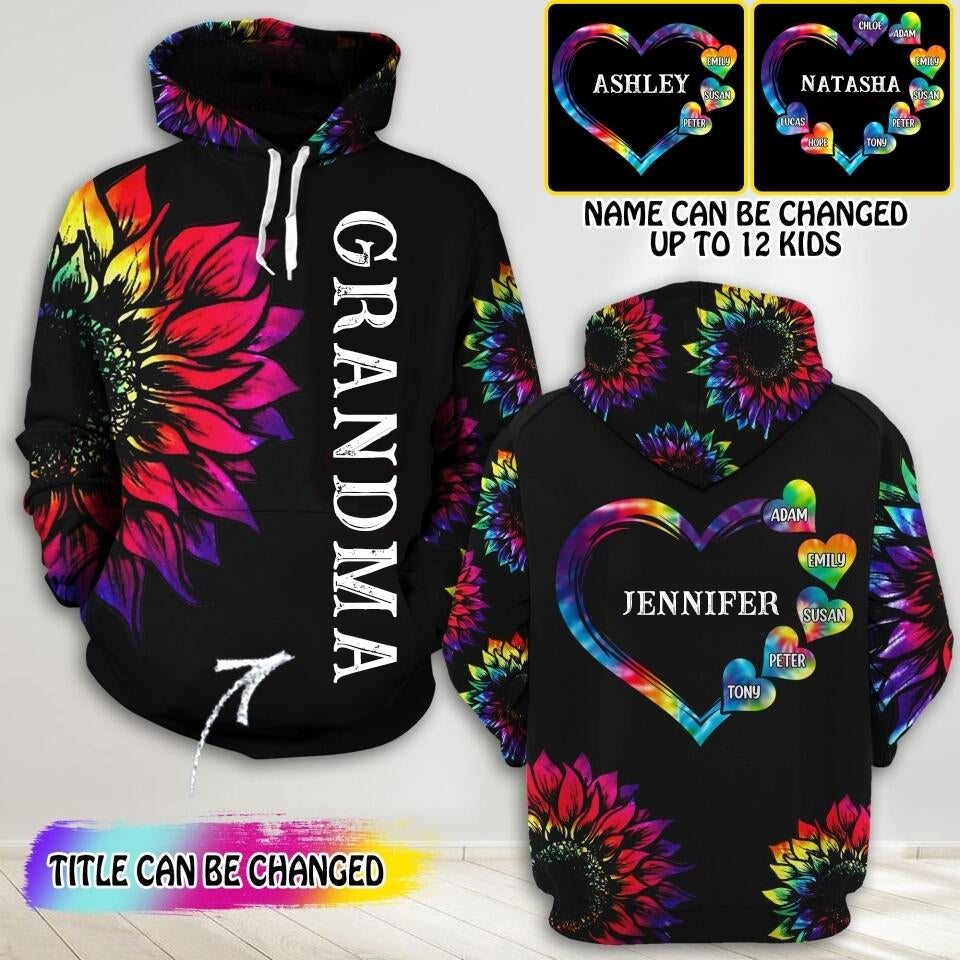 PERSONALIZED GRANDMA KID SUNFLOWER HOODIE 3D PRINTED