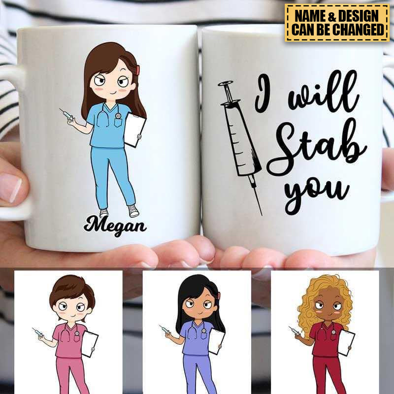 Nurse Chibi I Will Stab You Personalized Mug - PERFECT GIFT FOR NURSE