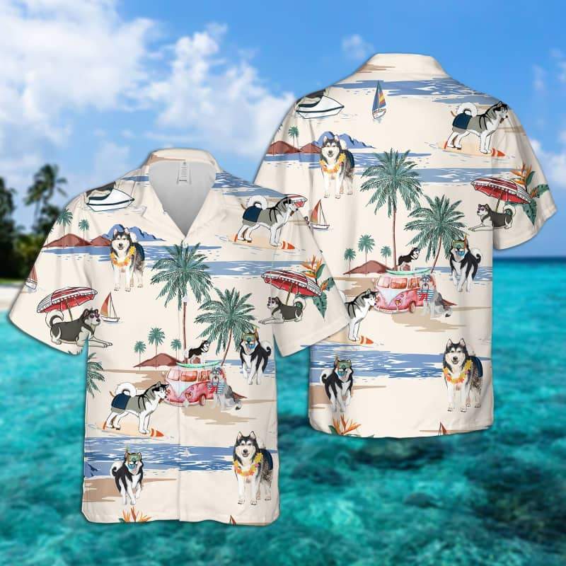 Alaskan Malamute Summer Beach Hawaiian Shirt