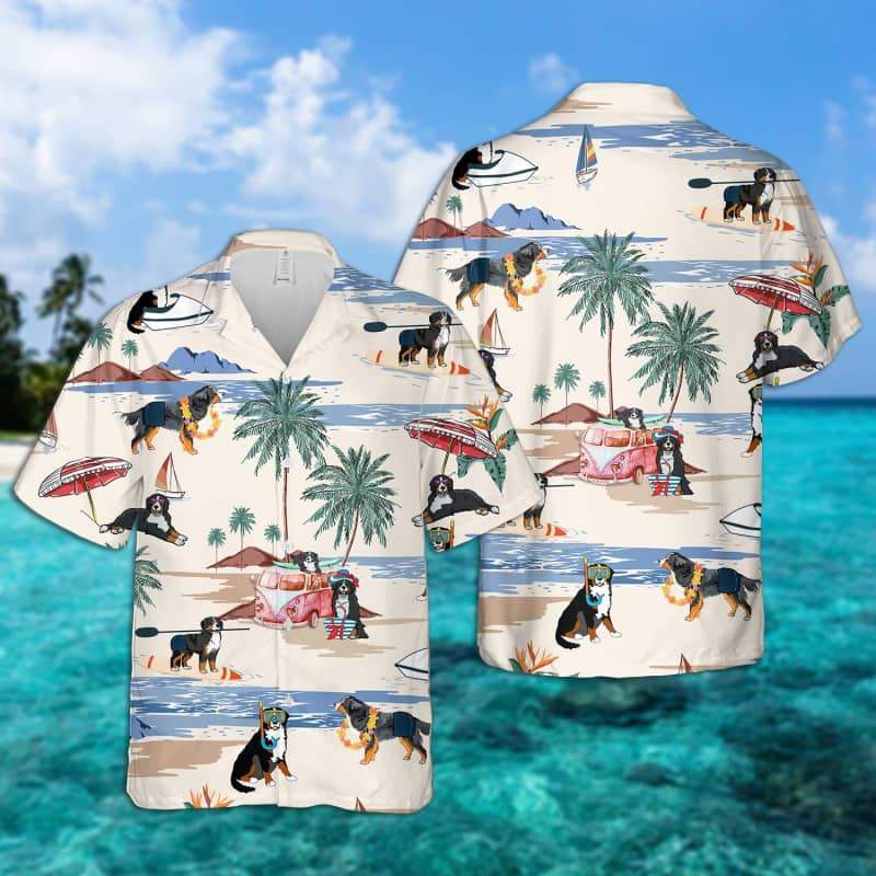 Bernese Mountain Summer Beach Hawaiian Shirt