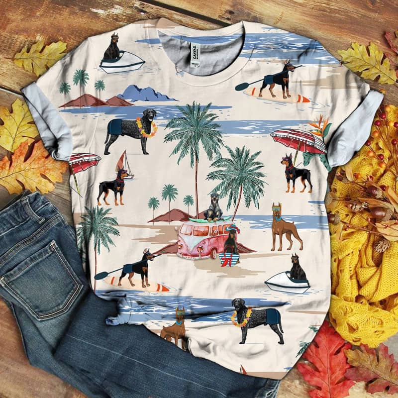 Doberman Pinscher Summer Beach 3D Shirt