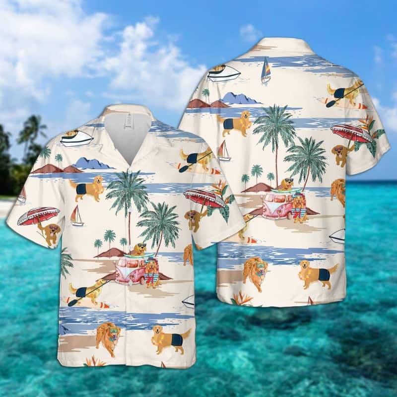 Golden Retriever Summer Beach Hawaiian Shirt