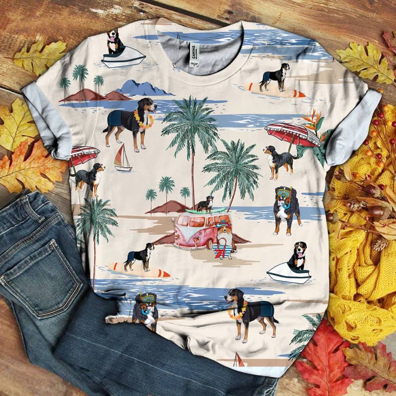 Greater Swiss Mountain Dog Summer Beach 3D Shirt