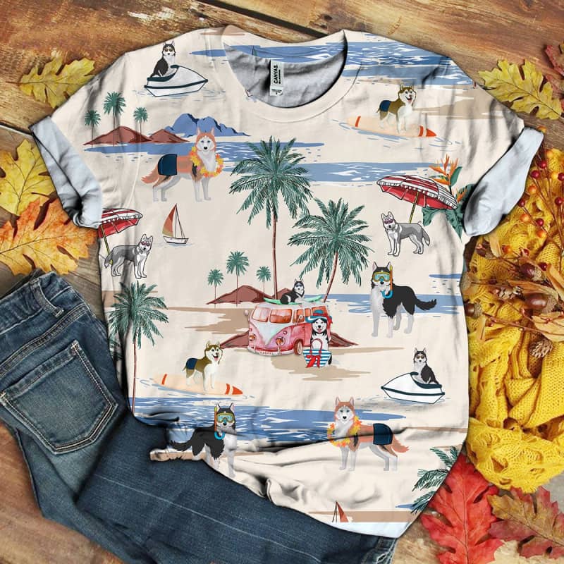 Husky Summer Beach 3D Shirt