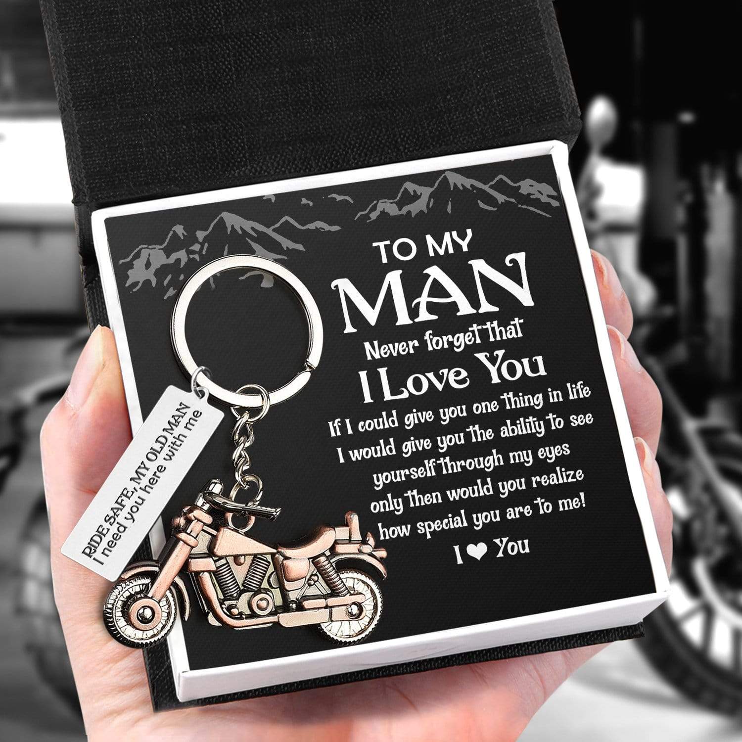 Old-School Motorcycle Keychain - Biker - To My Man - I Love You-15192