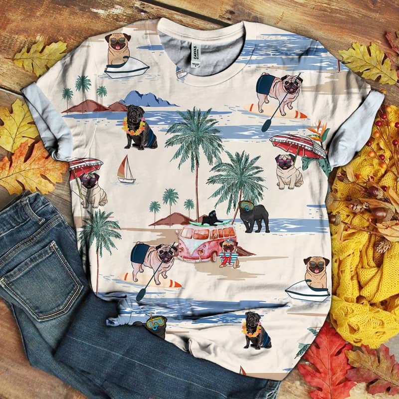 Pug Beach 3D Shirt