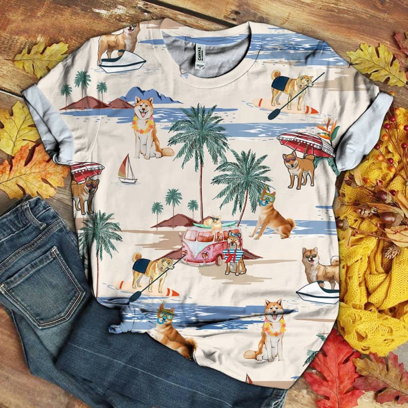 Shiba Inu Summer Beach 3D Shirt