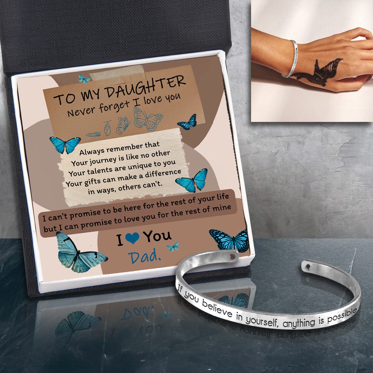 Bracelet - Butterfly - From Dad - To My Daughter - I Love You